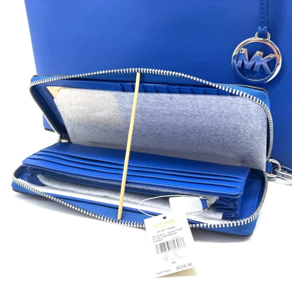 Michael Kors Arden Large Leather Tote Bag Galaxy Blue - Picture 9 of 10